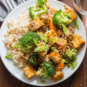 Stir-fry Tofu and Veg with Rice (Vegan)(D.F)(GF Option)